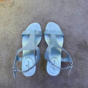 1in heels, sparkly, silver, size 7